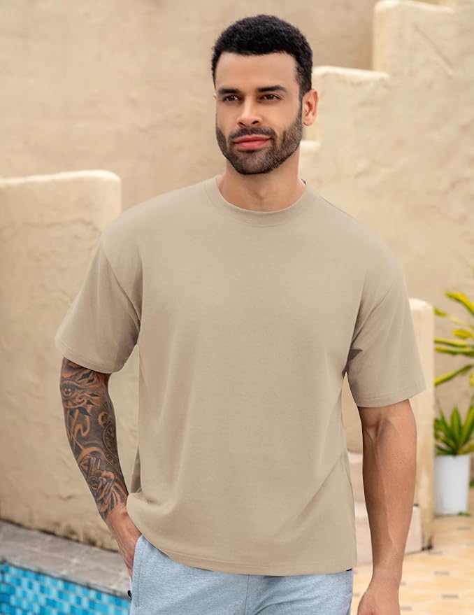 Mens Oversize Short Sleeve T-Shirts Loose Fit Solid Color Lightweight Tee Shirt Athletic Dry Fit Top