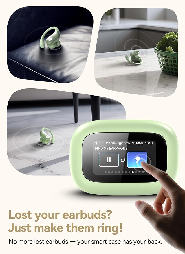 Wireless Earbuds, ENC Noise Cancelling Sport Ear Buds with Multifunctional Touch Screen, Bluetooth 5.4 Headphones, Bass Stereo Sound, 5 EQ Over-Ear Earbuds for Sports/Workout/Gym-Green