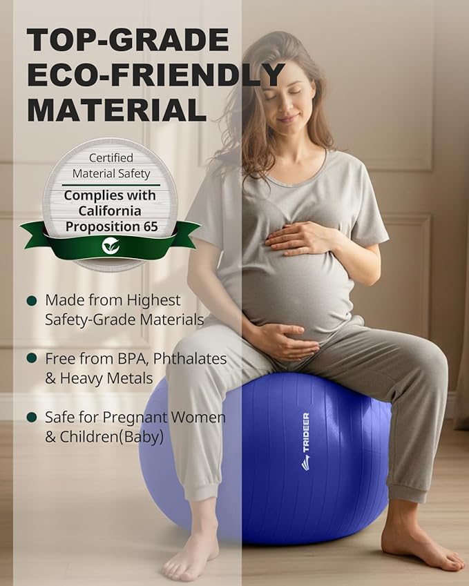 Trideer Extra Thick Yoga Ball Exercise Ball, 5 Sizes Gym Ball, Heavy Duty Ball Chair for Balance, Stability, Pregnancy, Quick Pump Included