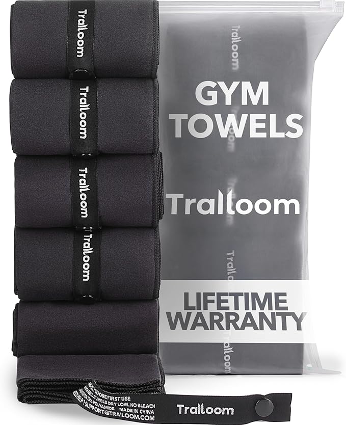 Microfiber Workout Towels - Quick Dry, Highly Absorbing, Odor-Free, for Men & Women - Gym Sweat Sports Towel for Hot Yoga, Tennis, Running, Exercise, Working Out, Camping, Set of 5 Black