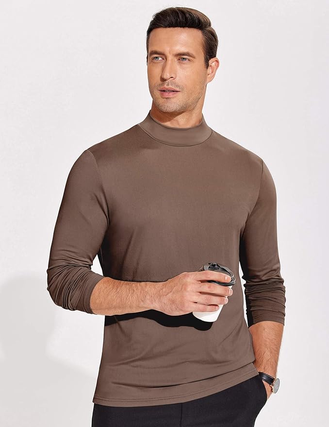 COOFANDY Mens Mock Turtleneck T-Shirts Long Sleeve Solid Color Tees Shirts Basic Casual Slim Fit Pullover T Shirts