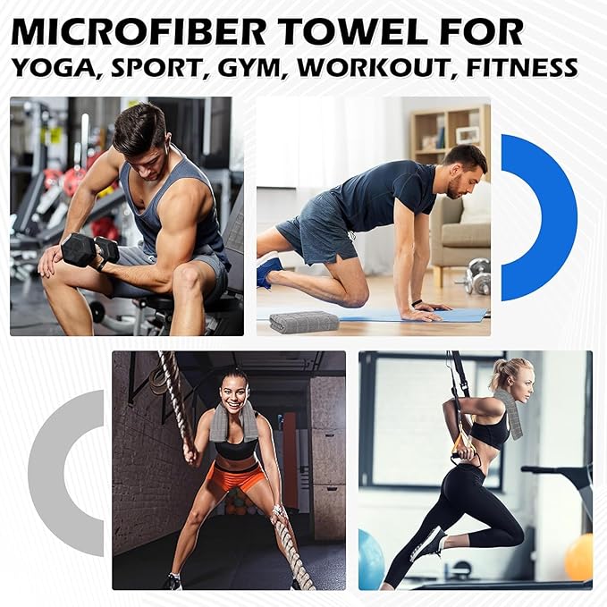 HOMERHYME Microfiber Gym Towels, 5 Pack Yoga Towels, 16 x 27 Inch Quick Dry Hand Towels, Absorbent Towel Set for Fitness Workout Beach Travel Sweat, Home Gym Accessories for Women & Men