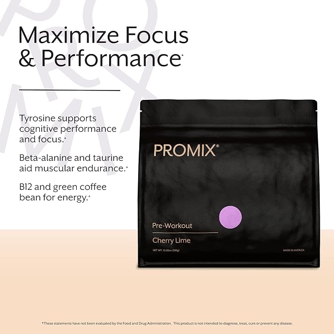 ProMix Nutrition Pre-Workout Powder, Cherry Lime - Maximize Focus & Performance - Helps Muscle Gain, Endurance - Vitamin B12, Caffeine, Beta-Alanine & L-Tyrsosine - 30 Servings (Pack of 1)