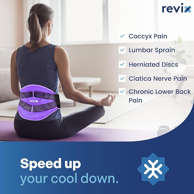 REVIX Reusable Large Back Ice Packs with Compression Straps, Adjustable Lower Back Ice Wrap for Lumbar, Sciatic Nerve, Soft Plush Lining, Cold Compress Therapy