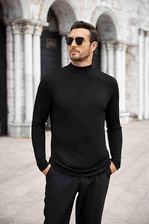 COOFANDY Mens Mock Turtleneck T-Shirts Long Sleeve Solid Color Tees Shirts Basic Casual Slim Fit Pullover T Shirts