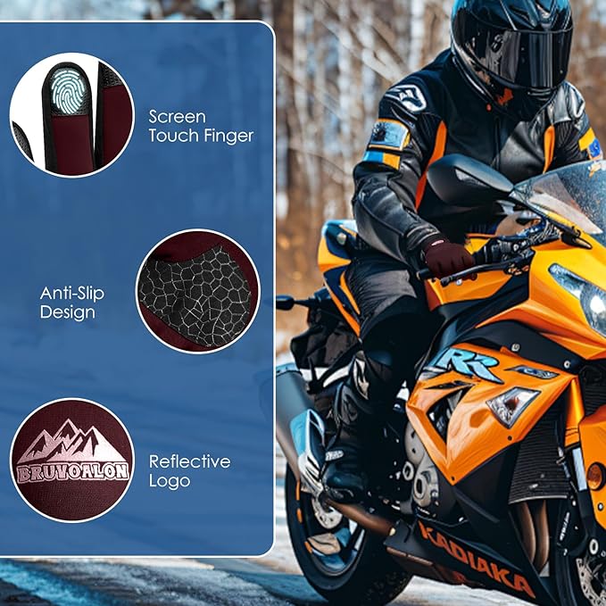 Bruvoalon Winter Gloves for Women & Men, 3M Thermal Insulation, Lycra Fabric, Windproof, Touchscreen, Anti-Slip, Cold Weather