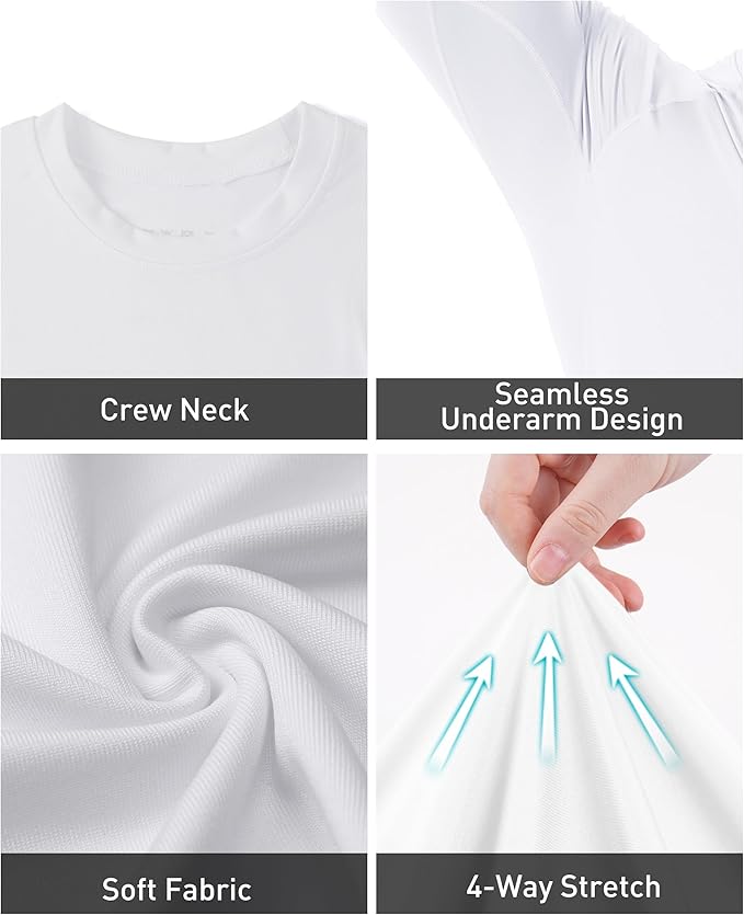 Roadbox Mens Compression Shirt, Cool Dry Long Sleeve Workout Shirts, Running Athletic Football Gym Base Layer Tops UPF 50+