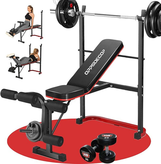 Standard Weight Bench Set with Leg Extension and Leg Curl, 660 LBS Adjustable Bench Press Set with Preacher Curl Pad, Flat Incline Workout Bench for Home Gym, Strength Training Machine for Teens