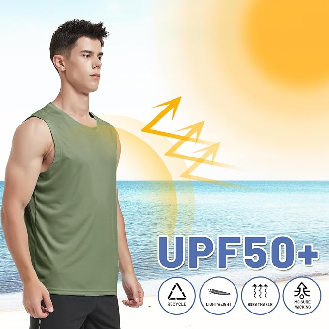 MIER Men's Workout Tank Tops UPF 50+ Swim Shirts Quick Dry Running Sleeveless UV Protection Muscle Tees