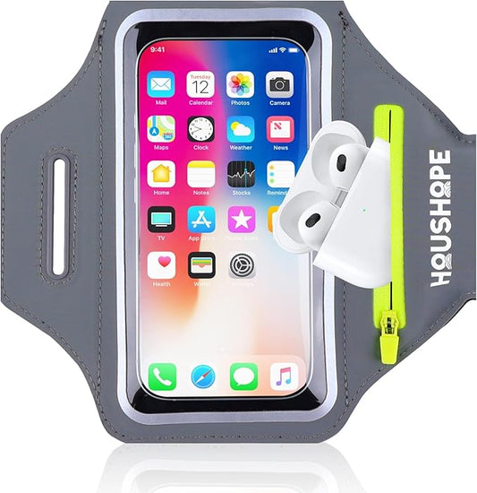 Running Armband with Cell Phone Armband for iPhone 17 16 Pro 15 14 13 Plus XR XS, Galaxy S24/S10 Water Resistant Sports Phone Holder Case & Card Slot & Key Pockets for 6.7" Phone