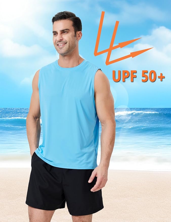 Men's Sleeveless UPF 50+ Swim Shirts Quick Dry Workout Tank Top UV Protection Running Gym Muscle T Shirts