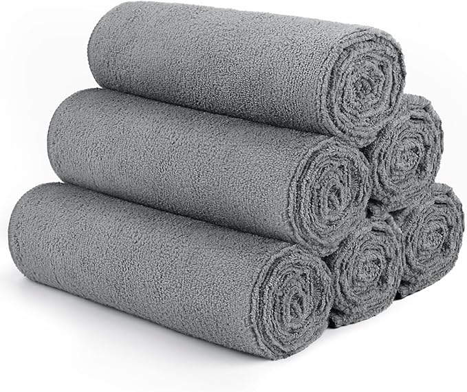 Orighty Gym Towels, Highly Absorbent Sweat Towels, Soft and Quick Drying Gym Towel for Daily Use, Multi-Purpose Towel for Sport, Salon, Spa, Hotel, 16 x 27 Inch, Grey, 6 Pack