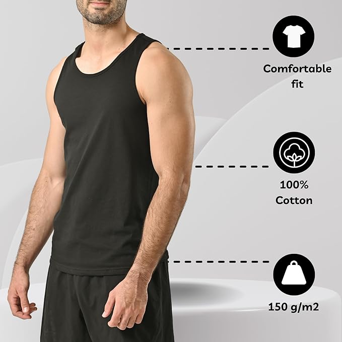 POFF Men’s Tank Top 3-Pack – Sleeveless Shirts for Gym & Workout, 100% Cotton Muscle Fit, Breathable Athletic Wear