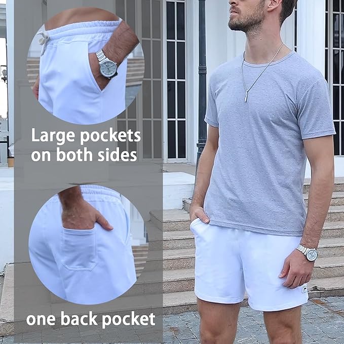 Mens 5 Inch/7 Inch Cotton Shorts Mens Sweat Athletic Shorts for Men Gym Worket Shorts with Pockets