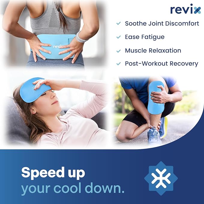 REVIX Cold Packs for Injuries, 2 Gel Packs, Soft and Flexible Hot & Cold Compress Large Ice Pack Wraps for Back, Knee, Leg and Ankle, Enhancing Comfort and Soothing Fatigue, 12" x 6"