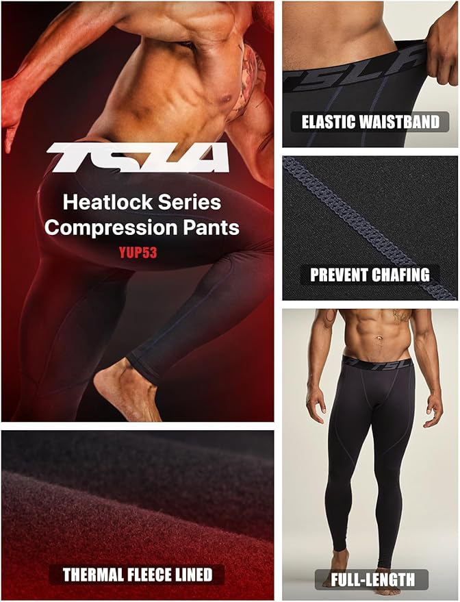 TSLA Men's Thermal Compression Pants, Athletic Sports Leggings & Running Tights, Wintergear Base Layer Bottoms