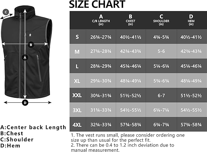 Little Donkey Andy Men's Lightweight Softshell Vest Windproof Sleeveless Jacket for Travel Hiking Running Golf