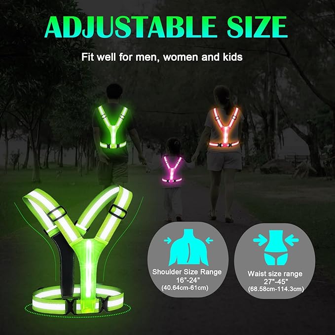 LED Reflective Vest Running Gear, Light Up Running Vest Rechargeable, Safety Night Running Gear for Walking Running Cycling