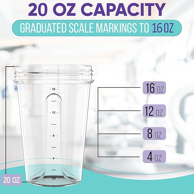 VELOMIX -2 Pack- 20 oz Protein Shaker Bottles for Protein Mixes - 2x Wire Whisk | Leak Proof Shaker Cups for Protein Shakes and Pre Workout | Protein Shaker Bottle Pack (Clear Prime)