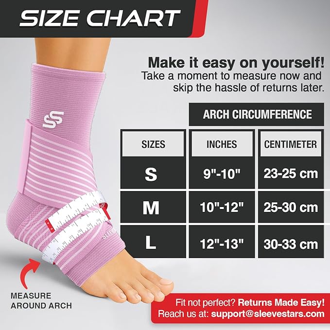 Sleeve Stars Ankle Brace for Women & Men, Ankle Wrap for Sprain, Compression Sleeve for Plantar Fasciitis Relief, Easy Customizable Support: w/ Removable Strap (Pair/M:10"-12"/Baby Pink)