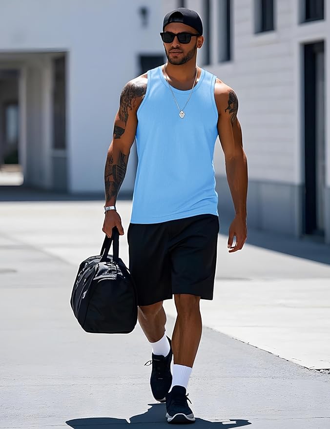 MAGCOMSEN Mens Workout Tank Tops Undershirt Cotton Muscle Athletic Sleeveless Shirts for Gym