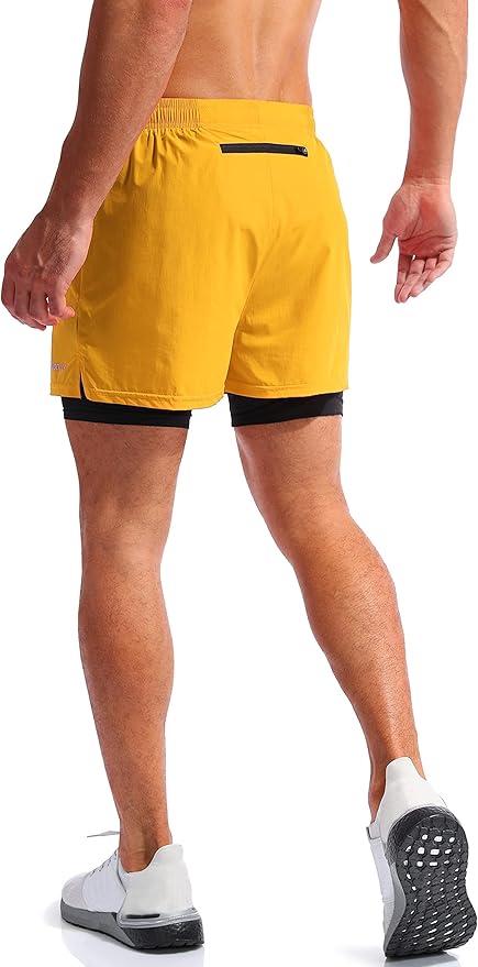 Pudolla Men’s 2 in 1 Running Shorts 5" Quick Dry Gym Athletic Workout Shorts for Men with Phone Pockets