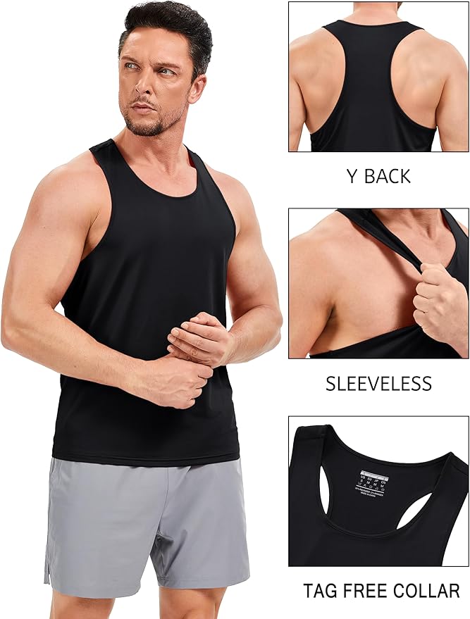 TACVASEN Mens Workout Tank Top UPF 80+ Y-Back Muscle Shirts Quick Dry Sleeveless Tee Shirt for Swim Beach Gym Athletic