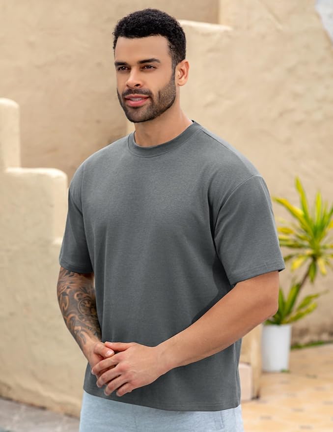 Mens Oversize Short Sleeve T-Shirts Loose Fit Solid Color Lightweight Tee Shirt Athletic Dry Fit Top