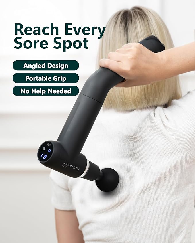 Massage Gun with Detachable Extension Handle. Deep Tissue Percussion Massager for Back, Neck, Shoulder, Leg & Arm. Portable Handheld Muscle Recovery Tool with Hot & Cold Therapy, Quiet Motor, 6 Speeds