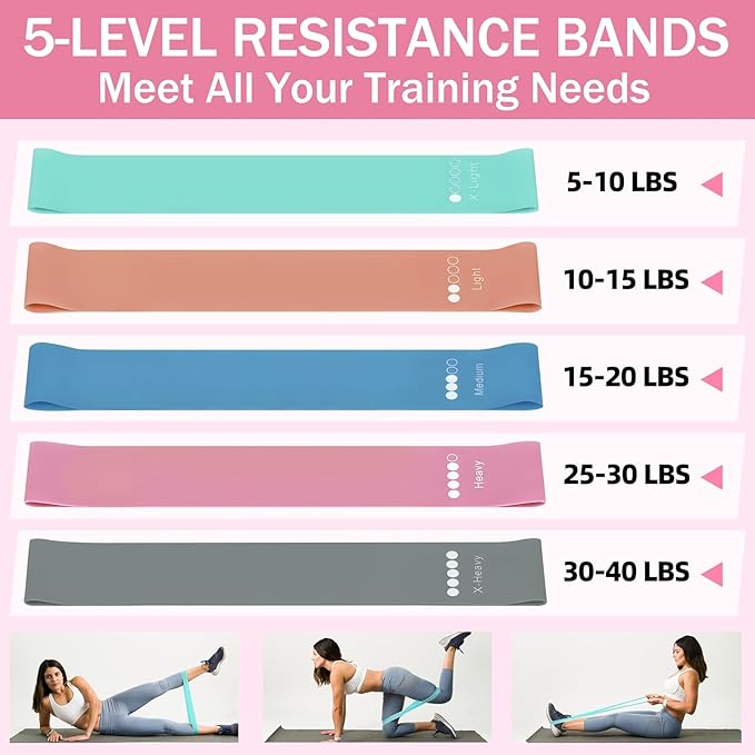 Home Pilates Essentials Kit for Women Pink Ring and Ball Pilates Set Equipment, Magic Circle with 5 Resistance Bands Premium Accessories Kits for Starter Toning Workouts at Home