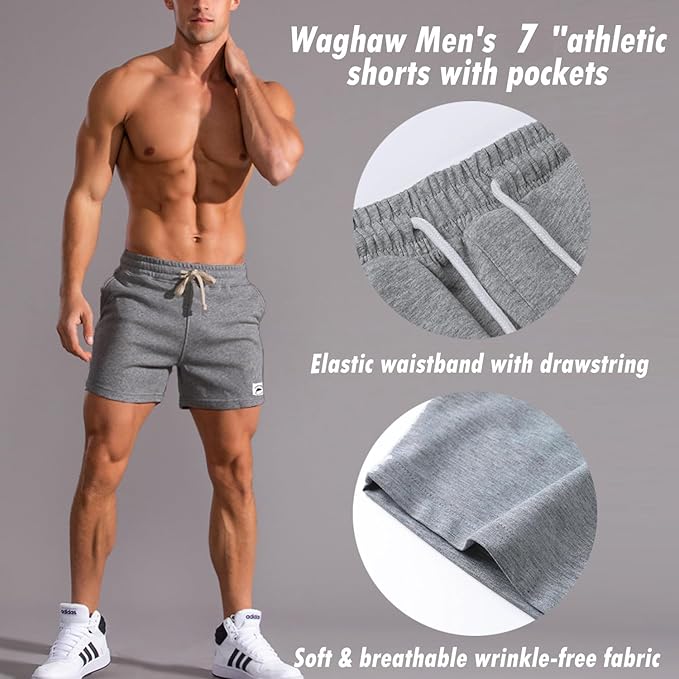Mens 5 Inch/7 Inch Cotton Shorts Mens Sweat Athletic Shorts for Men Gym Worket Shorts with Pockets