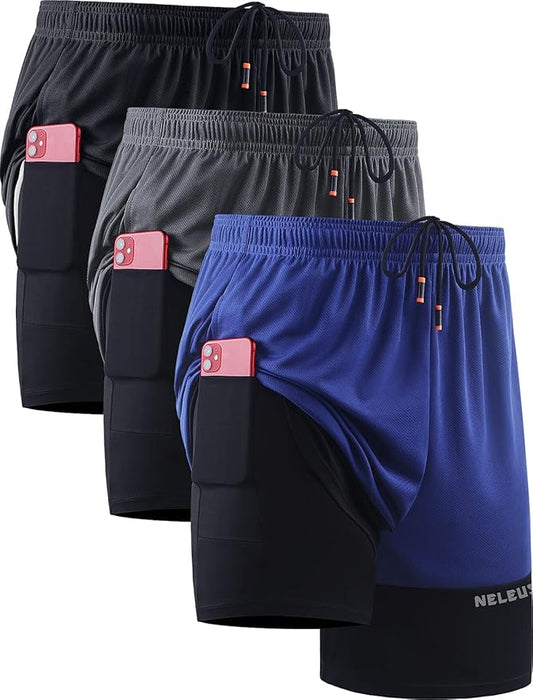 NELEUS Men's 2 in 1 Running Shorts with Liner,Dry Fit Workout Shorts with Pockets