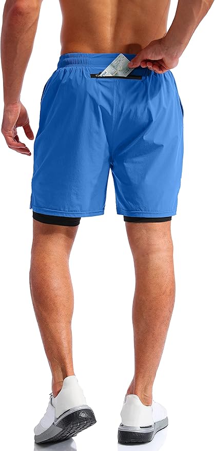 Pudolla Men’s 2 in 1 Running Shorts 5" Quick Dry Gym Athletic Workout Shorts for Men with Phone Pockets