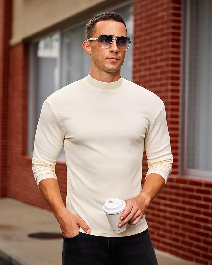 Mens Casual Mock Turtleneck Long Sleeve Basic Lightweight Slim Fit Pullover Tops Ribbed Thermal Undershirts