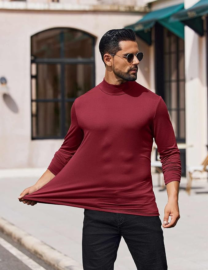 COOFANDY Mens Mock Turtleneck T-Shirts Long Sleeve Solid Color Tees Shirts Basic Casual Slim Fit Pullover T Shirts
