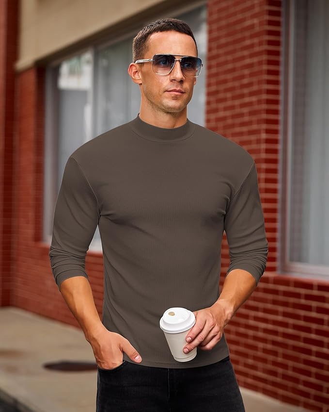 Mens Casual Mock Turtleneck Long Sleeve Basic Lightweight Slim Fit Pullover Tops Ribbed Thermal Undershirts