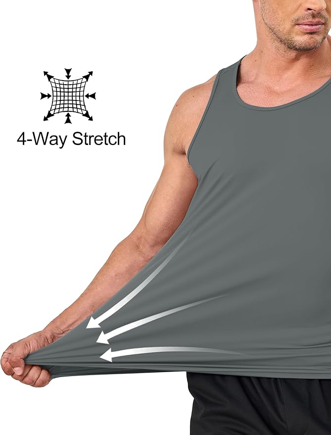 KEFITEVD Men's Workout Tank Tops Sleeveless Quick Dry UPF 80+ Summer Sun Shirts for Running Swim Gym Beach