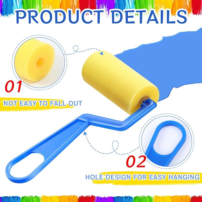 Tenceur 3 Inch Foam Paint Rollers Painting Sponge Roller Small Sponge Paint with Plastic Handle for Young Artists Kids Early Educational Graffiti Painting Art Craft Supplies(30 Pieces)