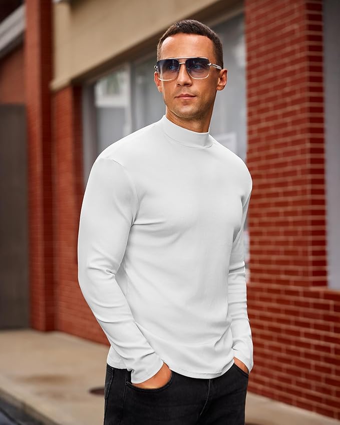 Mens Casual Mock Turtleneck Long Sleeve Basic Lightweight Slim Fit Pullover Tops Ribbed Thermal Undershirts