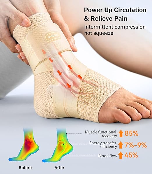 Flat Knitting Ankle Brace For Women&Men, 7-Zone Dynamic Compression Sleeve w/Flex Strap,Foot Support For Sports, Sprained Ankle, Achilles Tendonitis, Plantar Fasciitis Relief(Pack of1) L,Nude