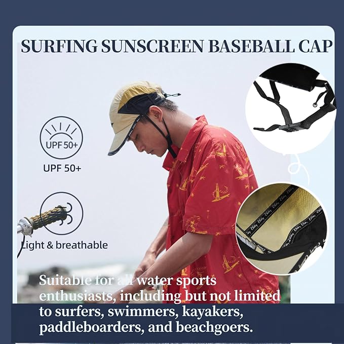 Vintage American-Style Sports Sunscreen Baseball Cap,Outdoor Camping Sunshade Waterproof and Non-Slip Surfing Hat Water Sport