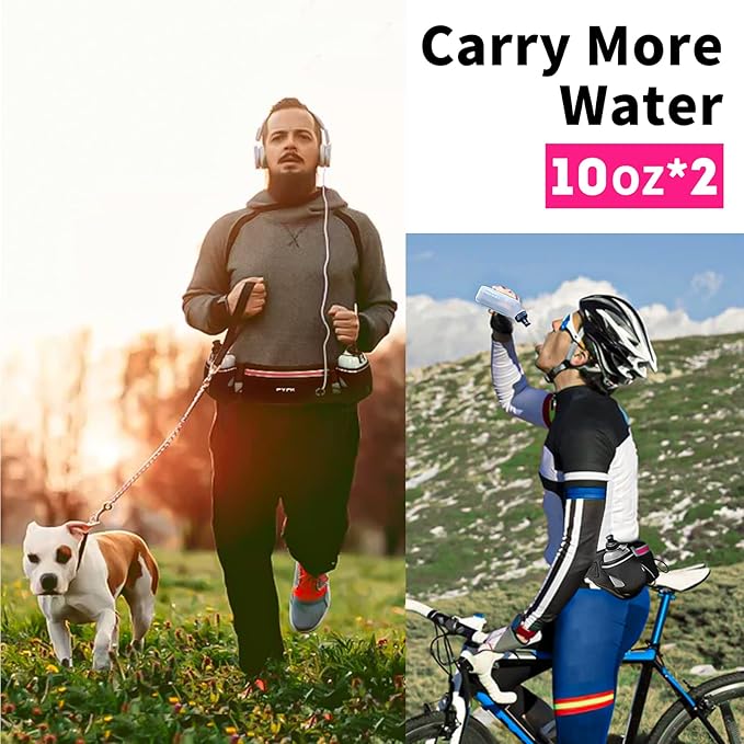 PYFK Running Belt with Water Bottles, Hydration Belt for Men and Women, Water Bottle Holder Running Pouch Water Belt, Fanny Pack Fits 7 inches Phones, Waist pack for Runner Jogging