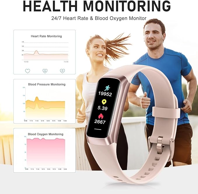 Fitness Tracker, Step Tracker with 24/7 Heart Rate, Blood Pressure, Activity Tracker with 1.1" AMOLED Touch Color Screen, Pedometer Sleep Calorie Tracker Counter, Fitness Watch for Android iOS