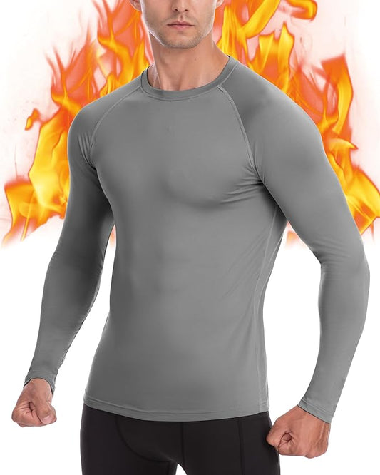 Mens Thermal Compression Shirts, Warm Long Sleeve Fleece Lined Tops Athletic Base Layer for Running Cold Weather