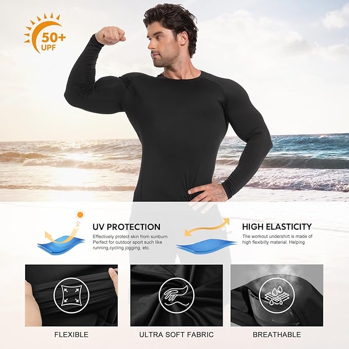 CL convallaria 4 Pack Compression Shirts Men Long Short Sleeve Cooling Dry Rash Guard Athletic Workout T Shirt for Sports