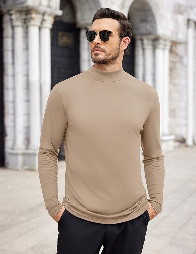 COOFANDY Mens Mock Turtleneck T-Shirts Long Sleeve Solid Color Tees Shirts Basic Casual Slim Fit Pullover T Shirts