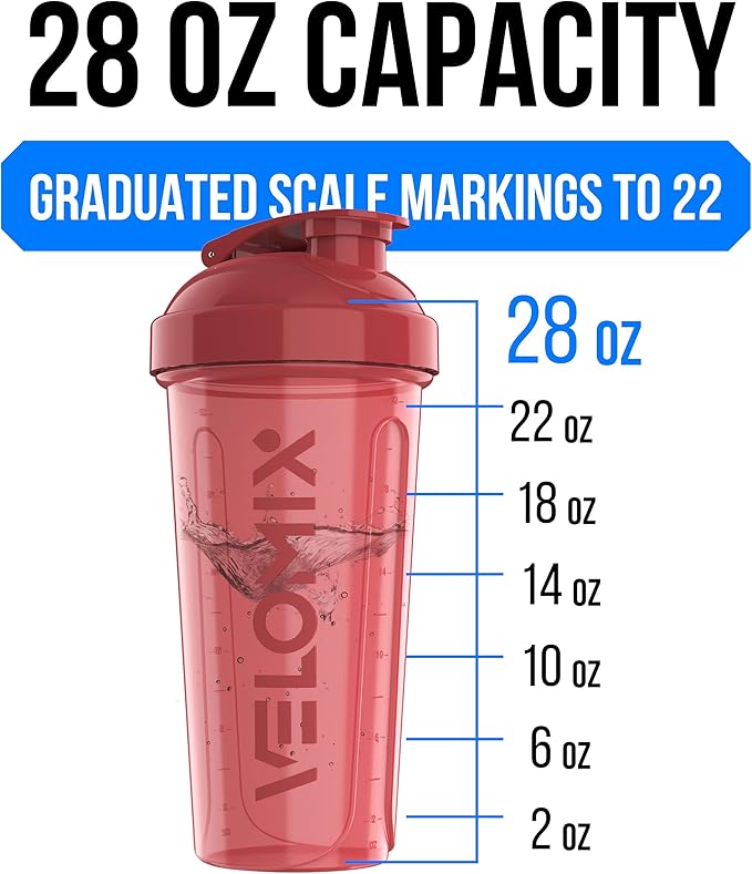 VELOMIX -6 PACK- 28 oz Protein Shaker Bottle for Protein Mixes - 6x Wire Whisk | Leak Proof Shaker Cups for Protein Shakes | Protein Shaker Bottle Pack | Protein Shake Cup (Hawai Shadows)