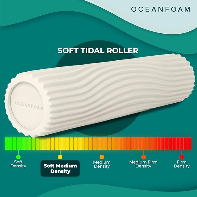 Oceanfoam Soft Tidal Roller (Natural) - Low Density Foam Roller for Physical Therapy, Back Pain, Exercise & Stretching - Wave Textured - Yoga, Athletics, & Wellness - Full Size, 20" x 5"