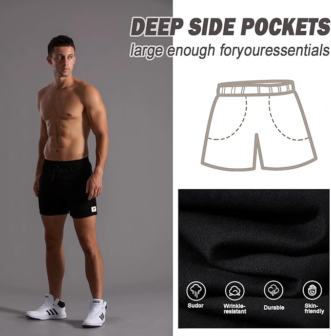 Mens 5 Inch/7 Inch Cotton Shorts Mens Sweat Athletic Shorts for Men Gym Worket Shorts with Pockets