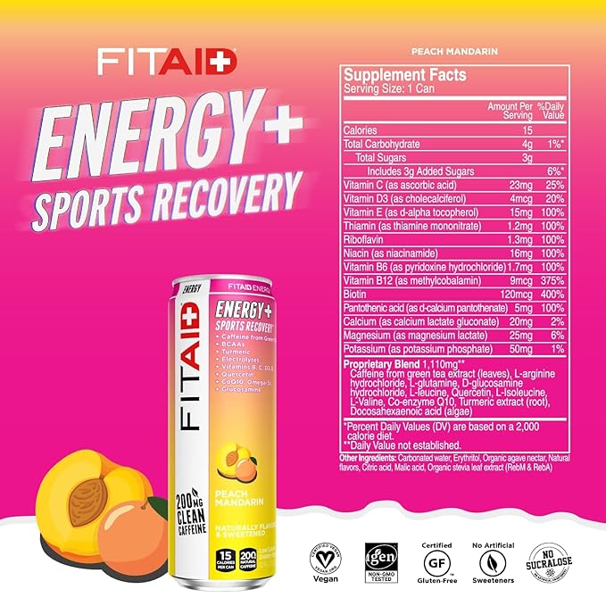 LIFEAID FITAID Energy Drink, 200mg Natural Caffeine, Keto, 15 Calories, Variety Pack, BCAAs, Quercetin, Electrolytes, Omega-3s, Paleo, Vegan & Gluten-Free, 12-oz. cans (Pack of 24)
